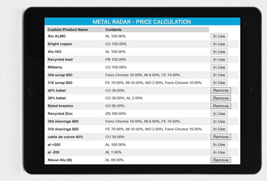 real-time calculation of your own prices based on the LME